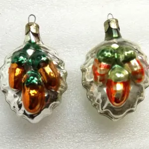 Set of 2 Vintage USSR Glass Christmas Ornaments Tree Old Acorns