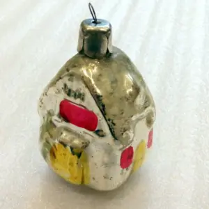 Vintage USSR Silver Glass Christmas Ornaments Old House