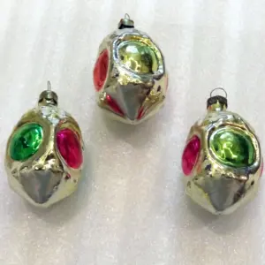 Set of 3 Vintage USSR Glass Christmas Ornaments Traffic Lights