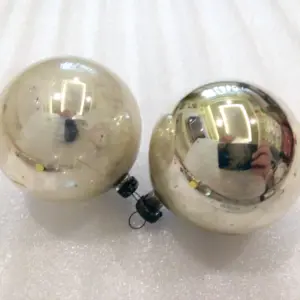Set of 2 Vintage USSR Silver Glass Christmas Ornaments Old Balls