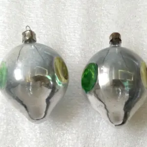 Set of 2 Vintage USSR Glass Christmas Ornaments Decororation Lanterns