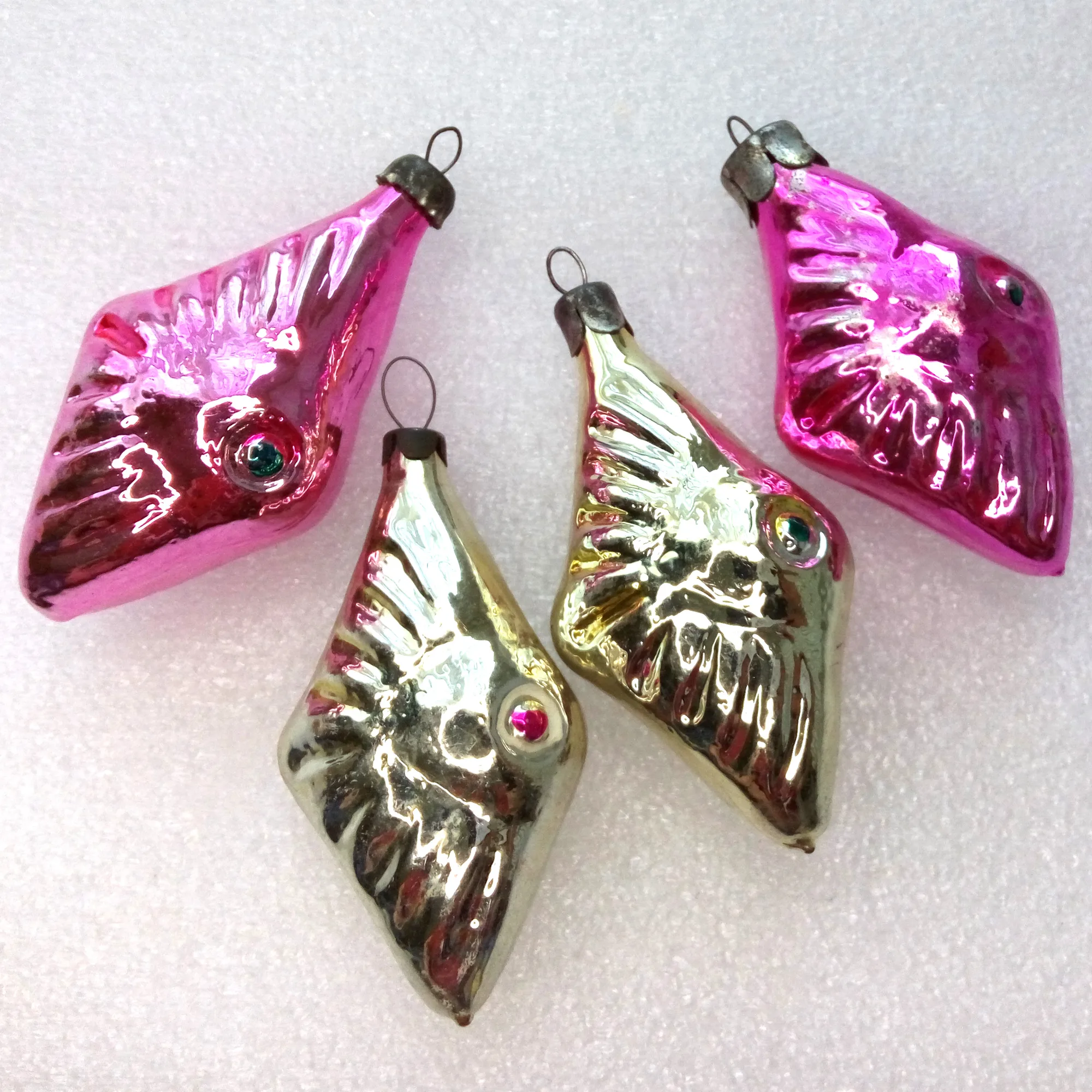 Set of 4 Vintage Glass Christmas Ornaments Fishes