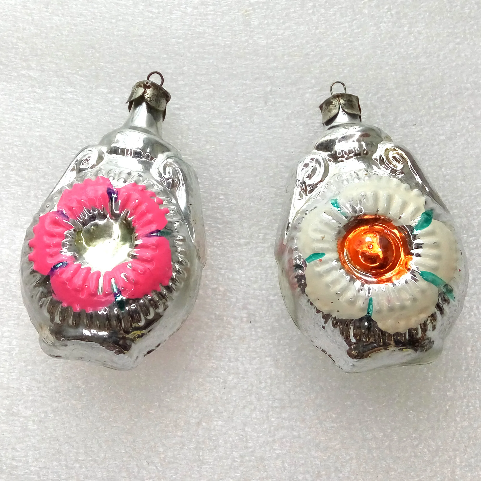 Set of 2 Vintage Glass Christmas Ornaments Jugs