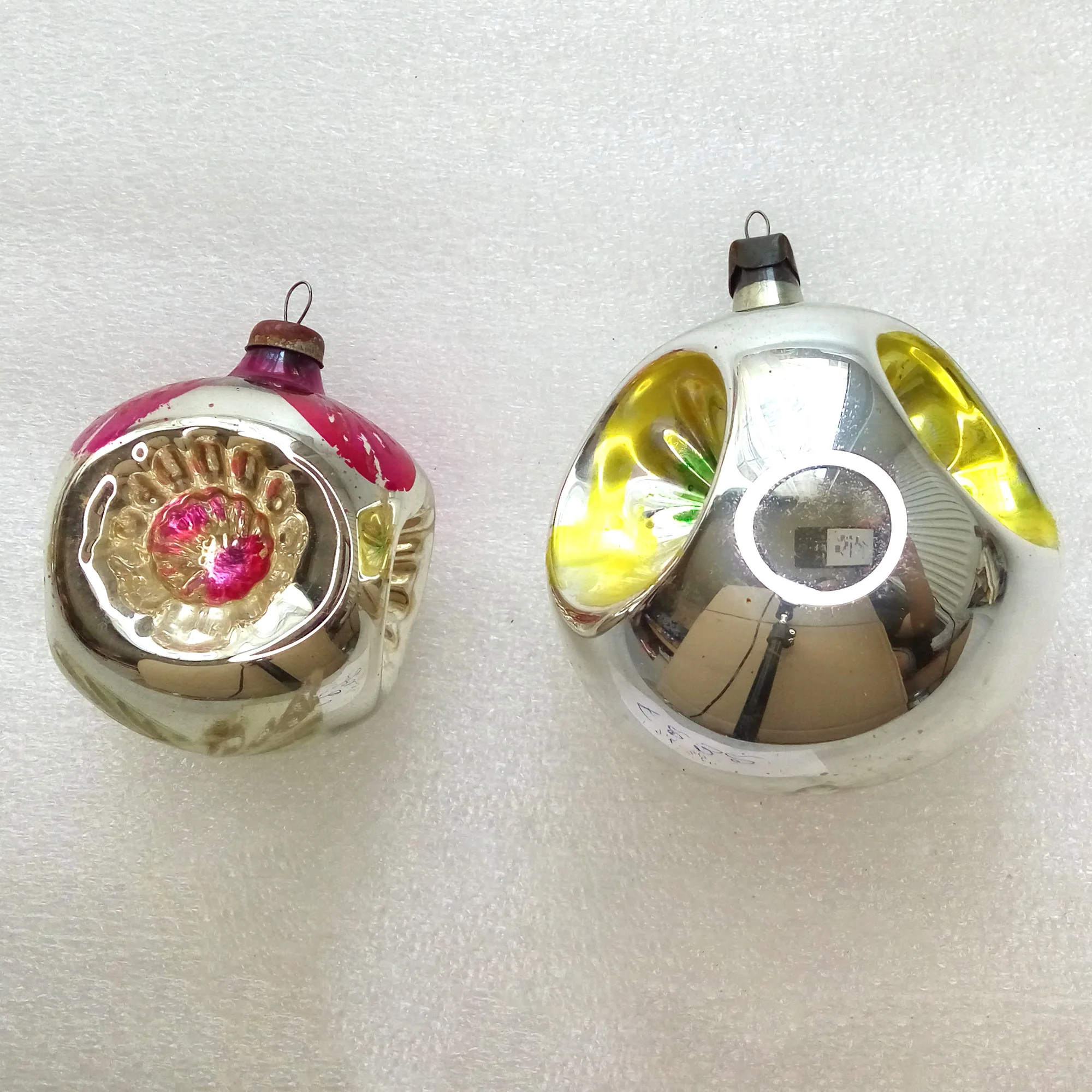 Set of 2 Vintage Glass Christmas Ornaments Lanterns