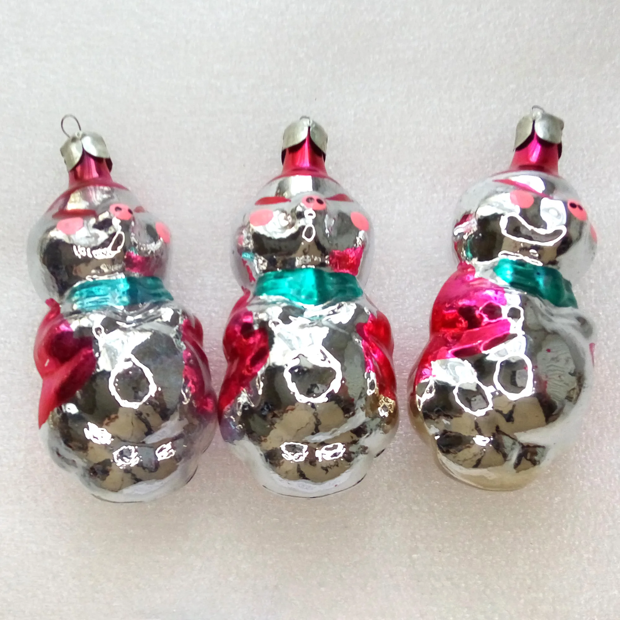 Set of 3 Vintage Glass Christmas Ornaments Pigs