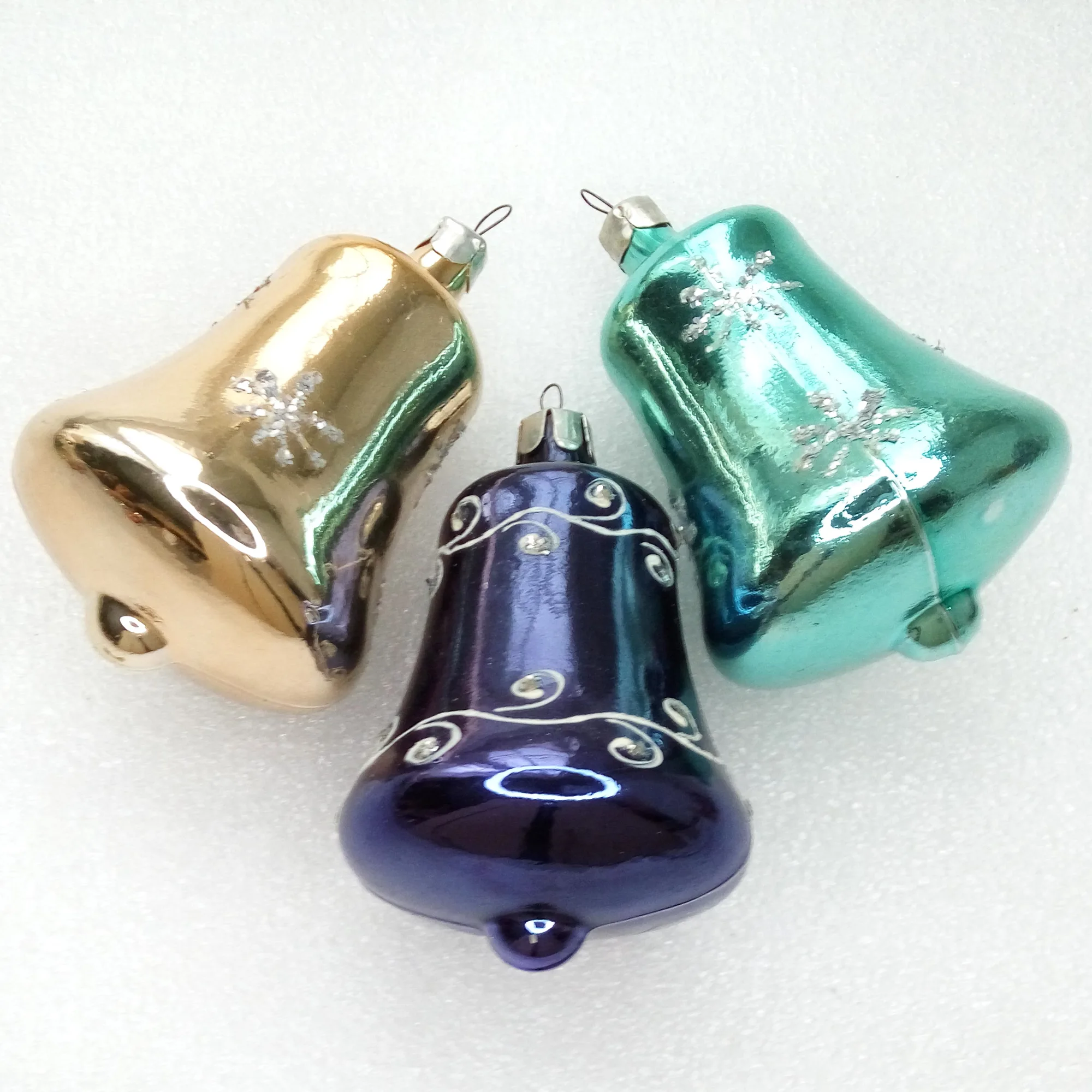Set of 3 Vintage Glass Christmas Ornaments Bells