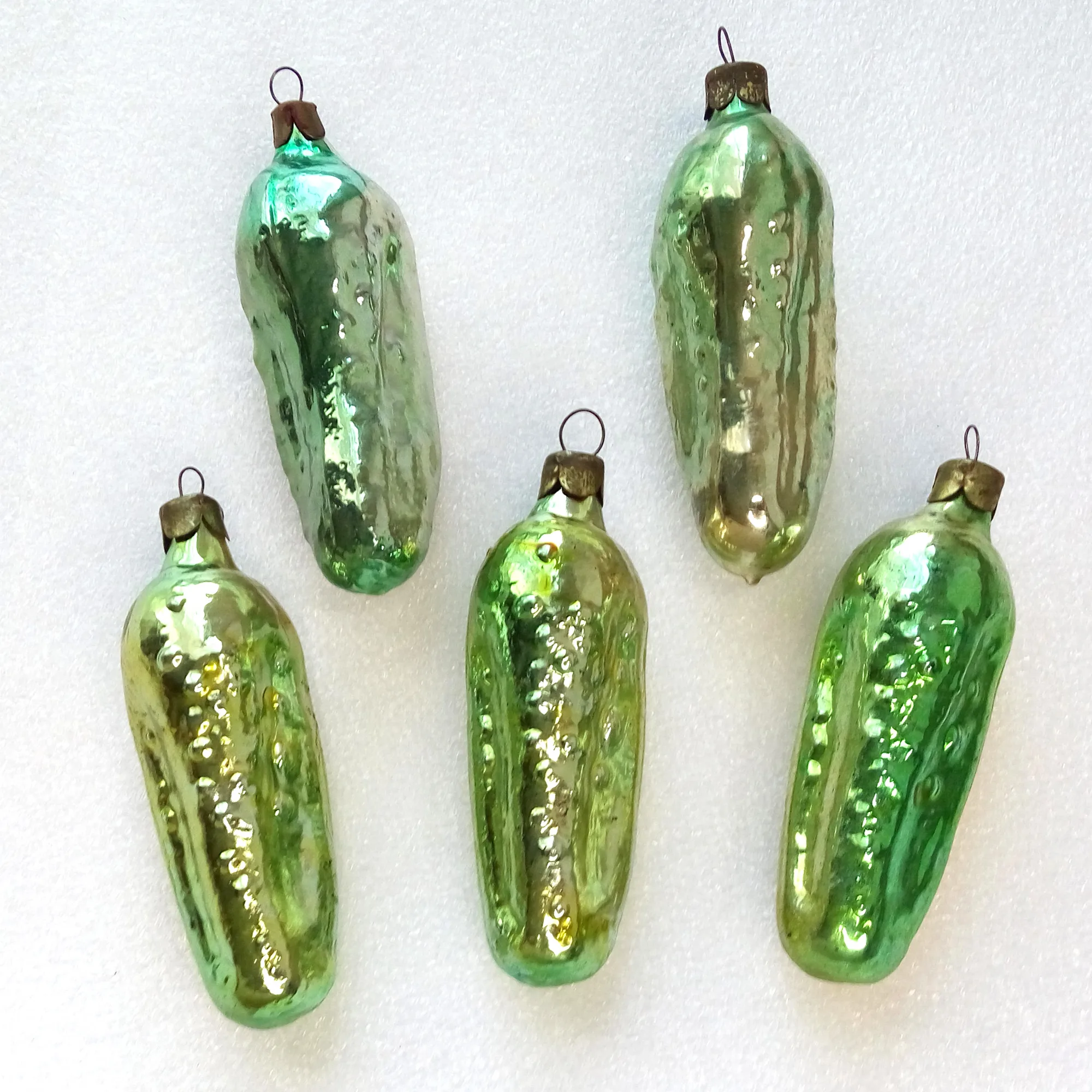 Set of 5 Vintage Glass Christmas Ornaments Pickles