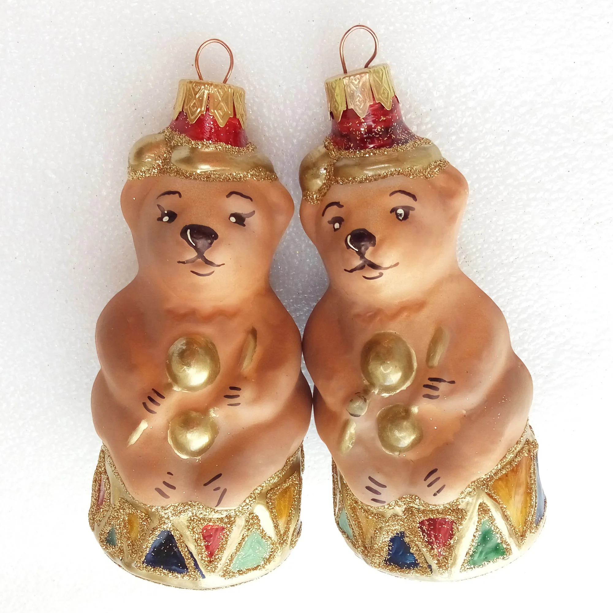 Set of 2 New Modern Ukrainian Glass Christmas Ornaments Bears