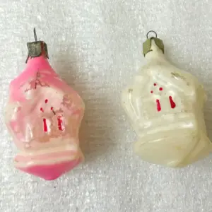 Set of 2 Vintage USSR Glass Christmas Ornaments Decororation Old House