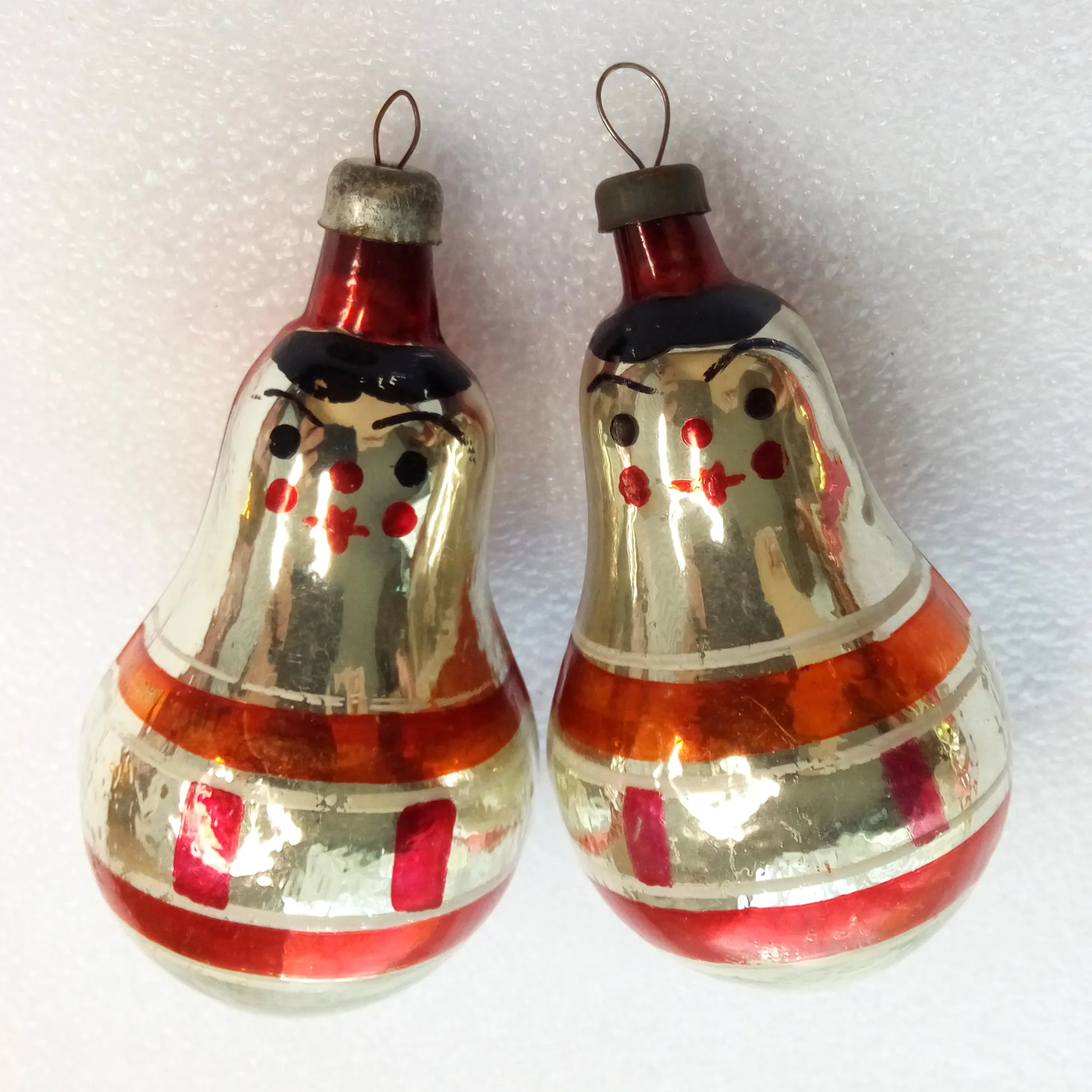 Set of 2 Vintage Glass Christmas Ornaments Dolls