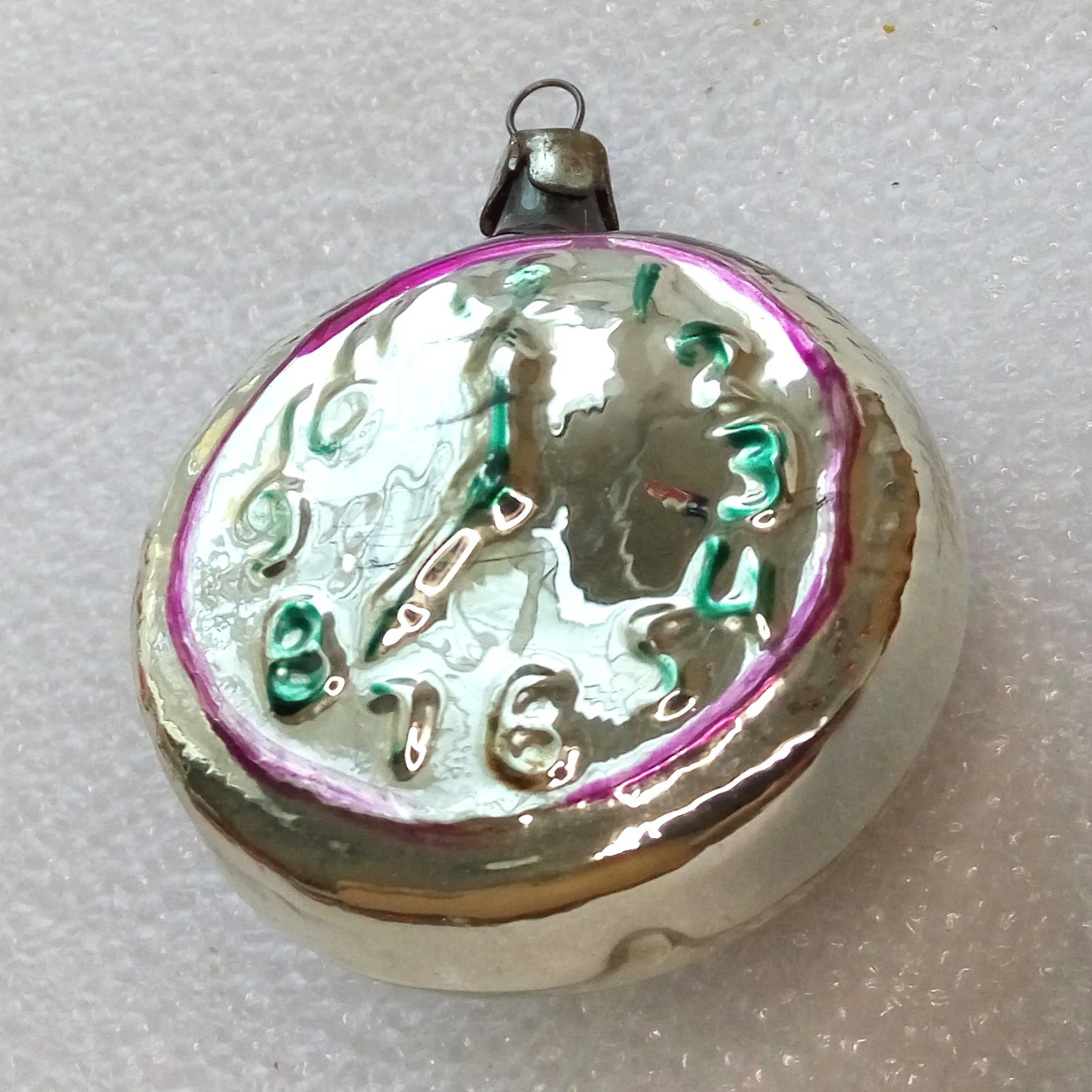 Vintage Glass Christmas Ornament Fir Tree Old Clock