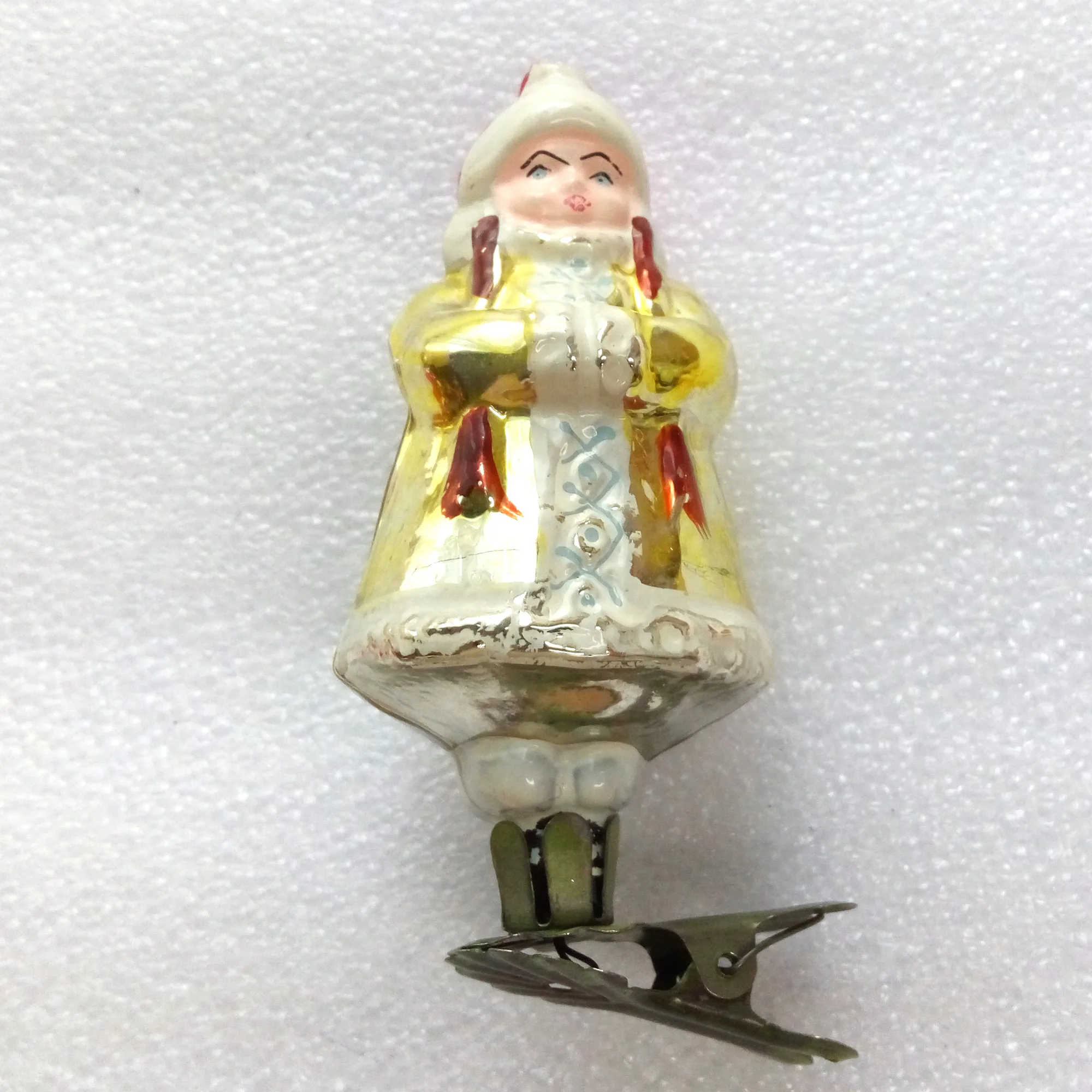 Vintage Ukrainian Glass Christmas Ornament Girl