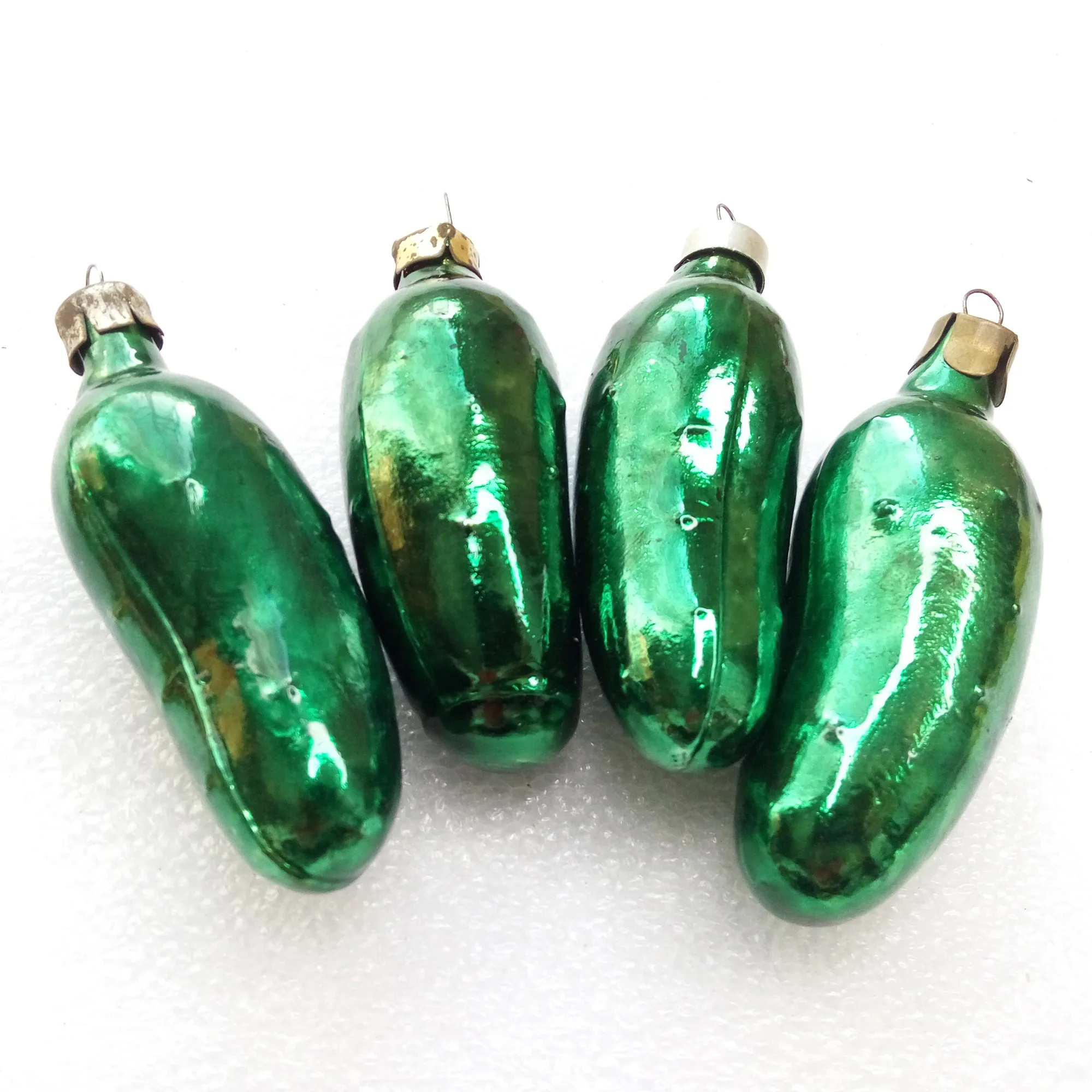 Set of 4 Vintage Glass Christmas Ornaments Pickles