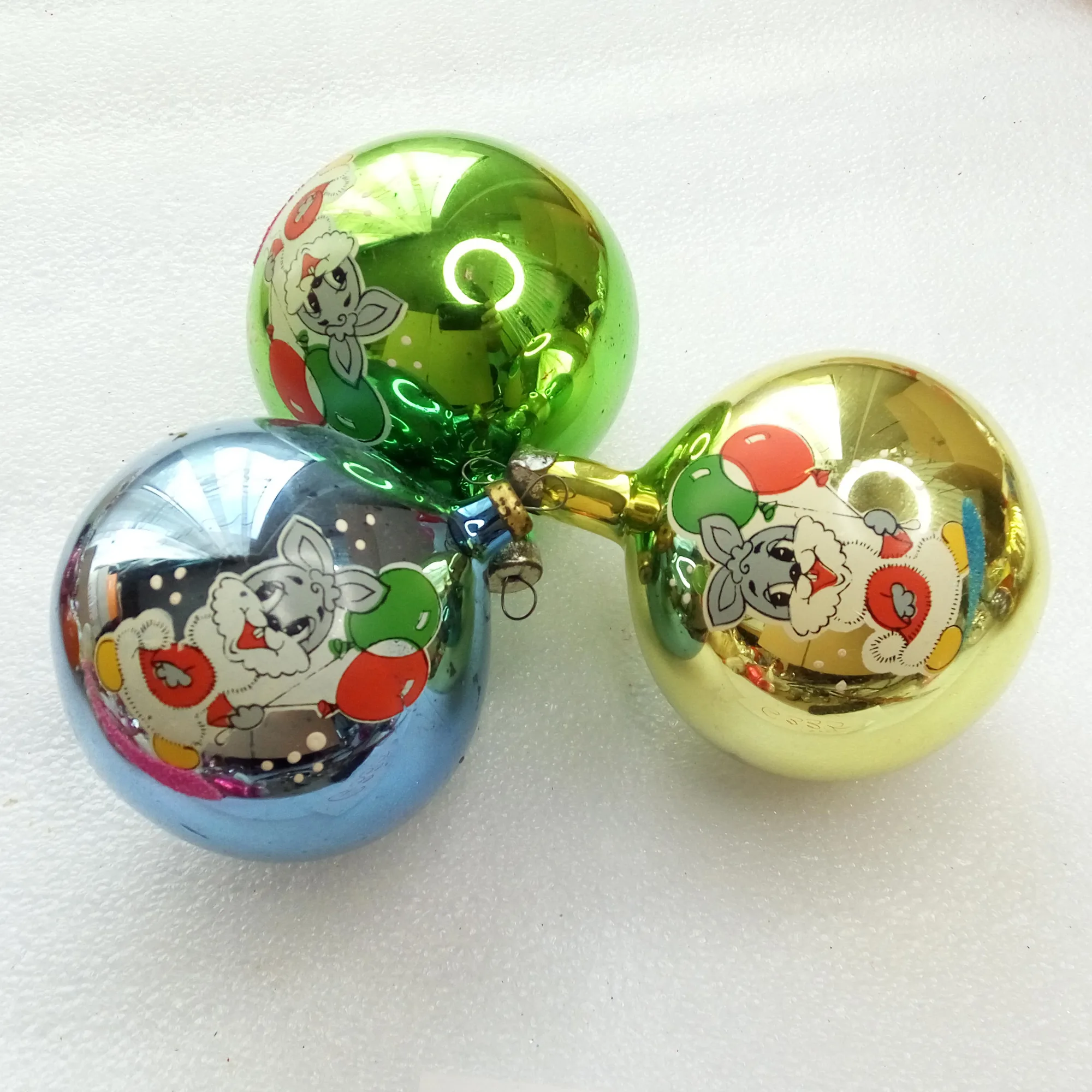 Set of 3 Vintage Glass Christmas Ornaments Balls