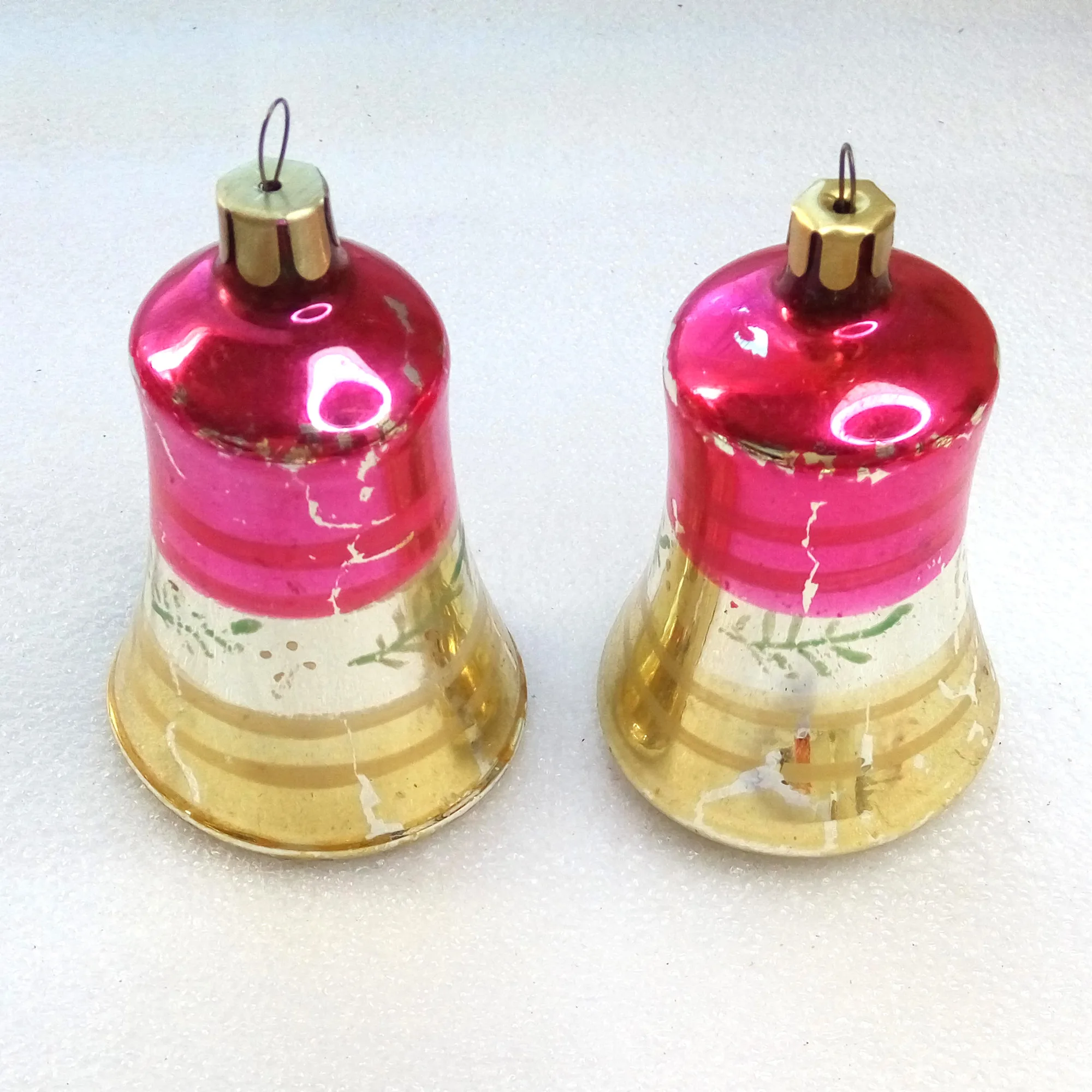 Set of 2 Old Antique Vintage Glass Christmas Ornaments Bells