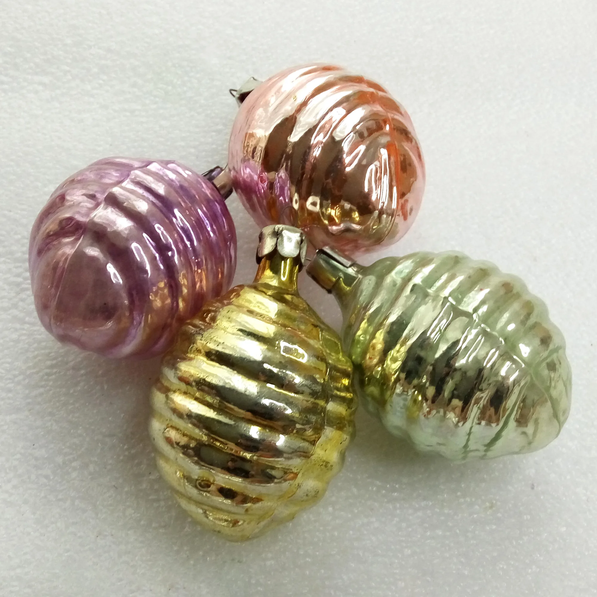 Set of 4 Old Antique Vintage Soviet Glass Christmas Ornaments