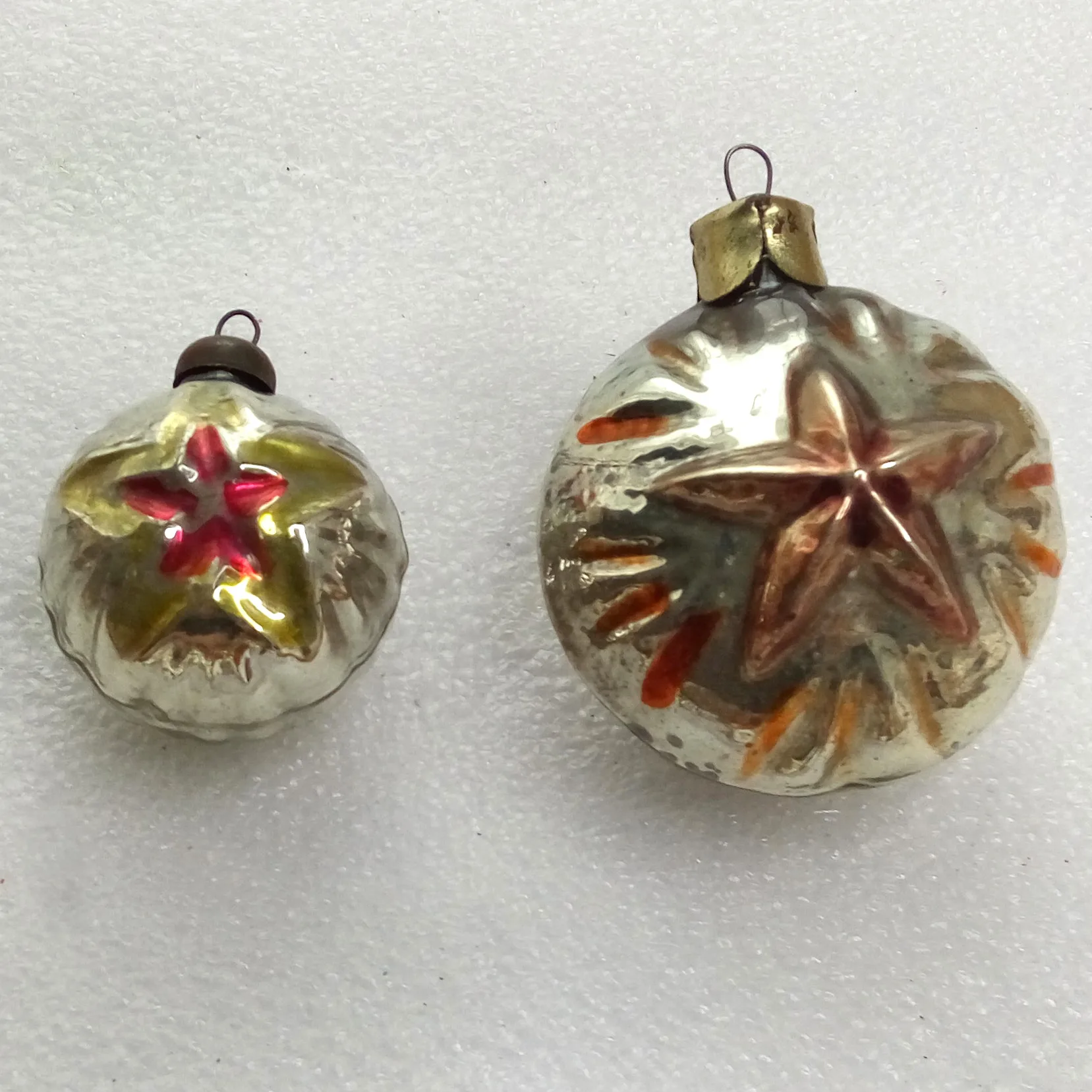 Set of 2 Old Antique Vintage Soviet Glass Christmas Ornaments Stars