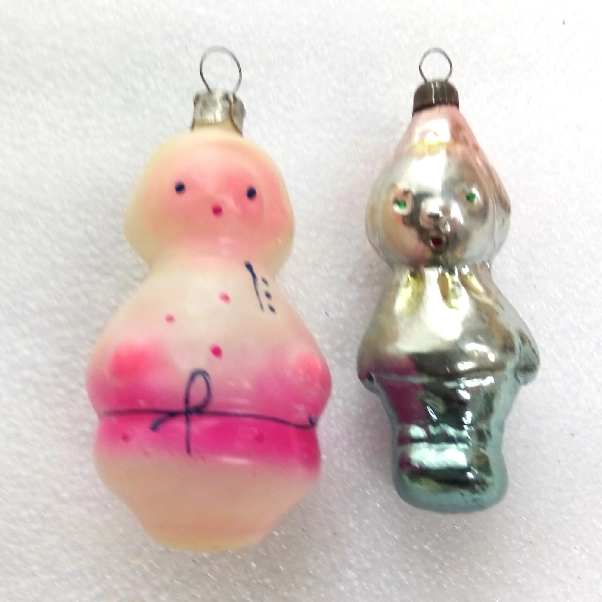 Set of 2 Antique Vintage Soviet Glass Christmas Ornaments