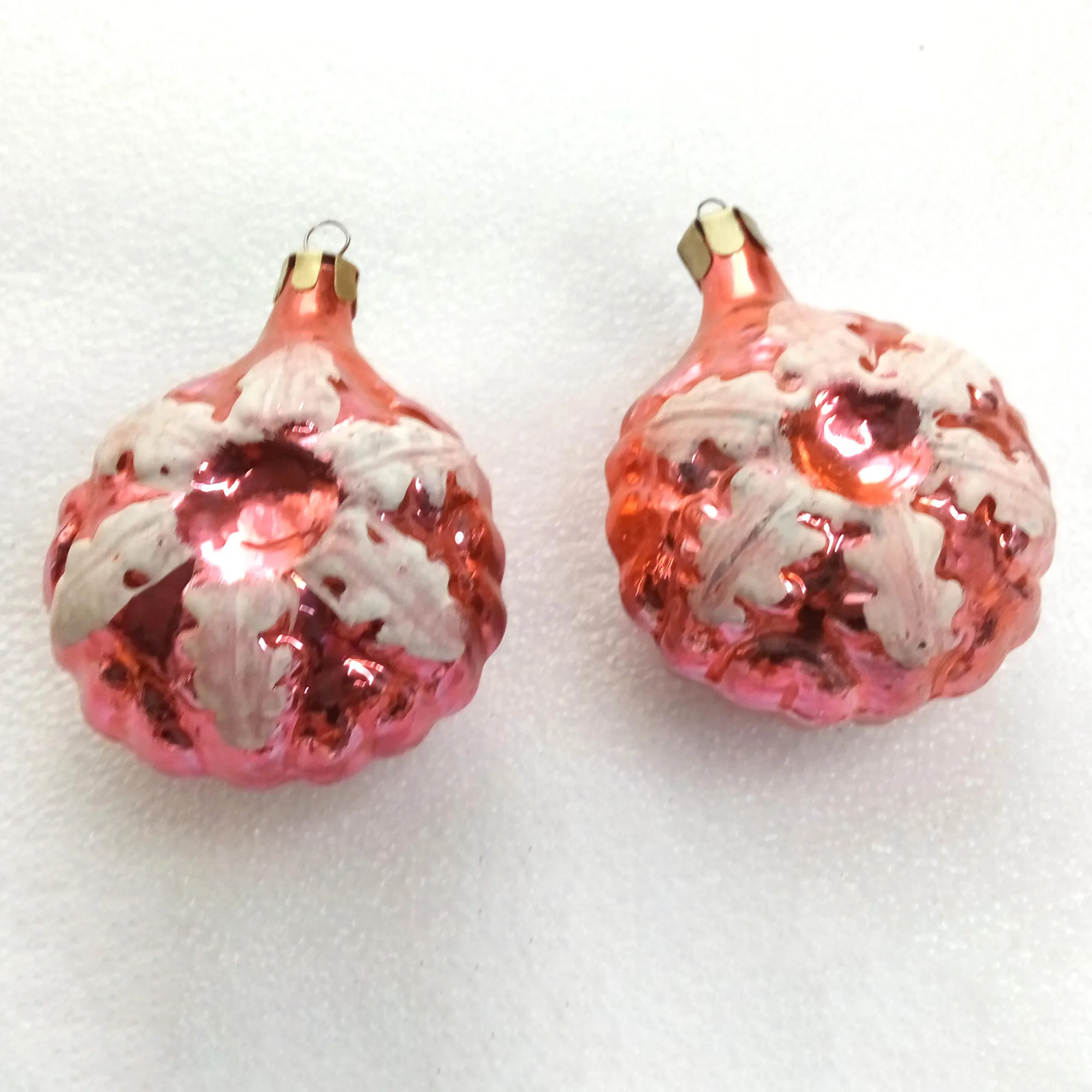 Set of 2 Antique Vintage USSR Glass Christmas Tree Ornaments Snowflake