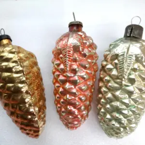 Set of 3 Huge Old Antique Vintage Glass Christmas Ornament Pinecone