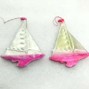 Set of 2 Old Antique Vintage Cardboard Christmas Tree Ornament Sailboat