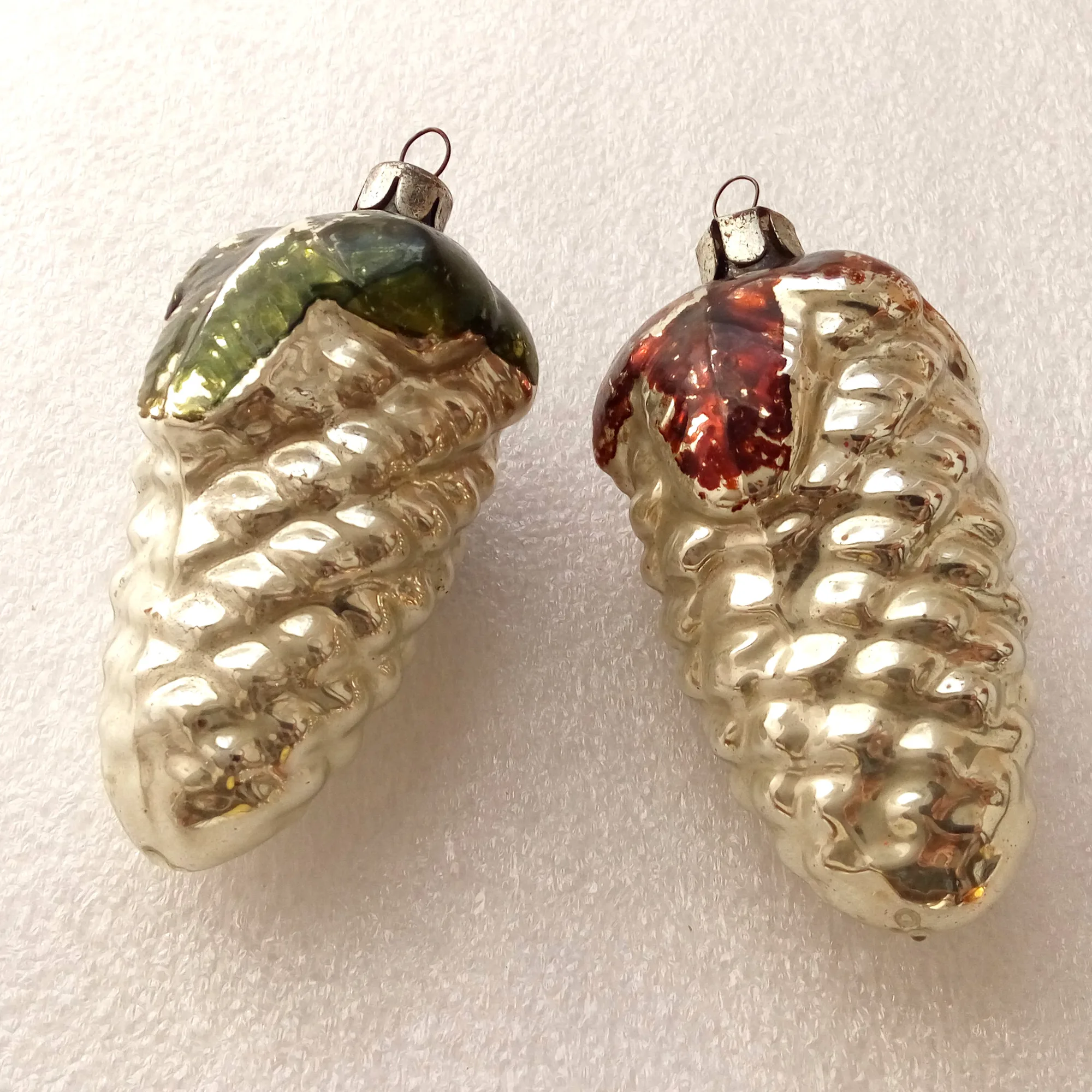 Set of 2 Antique Vintage Glass Christmas Ornament Pinecones
