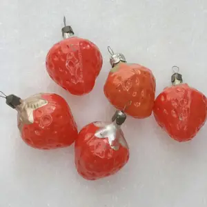 Set of 5 Antique Vintage Russian Glass Christmas Ornament Strawberry