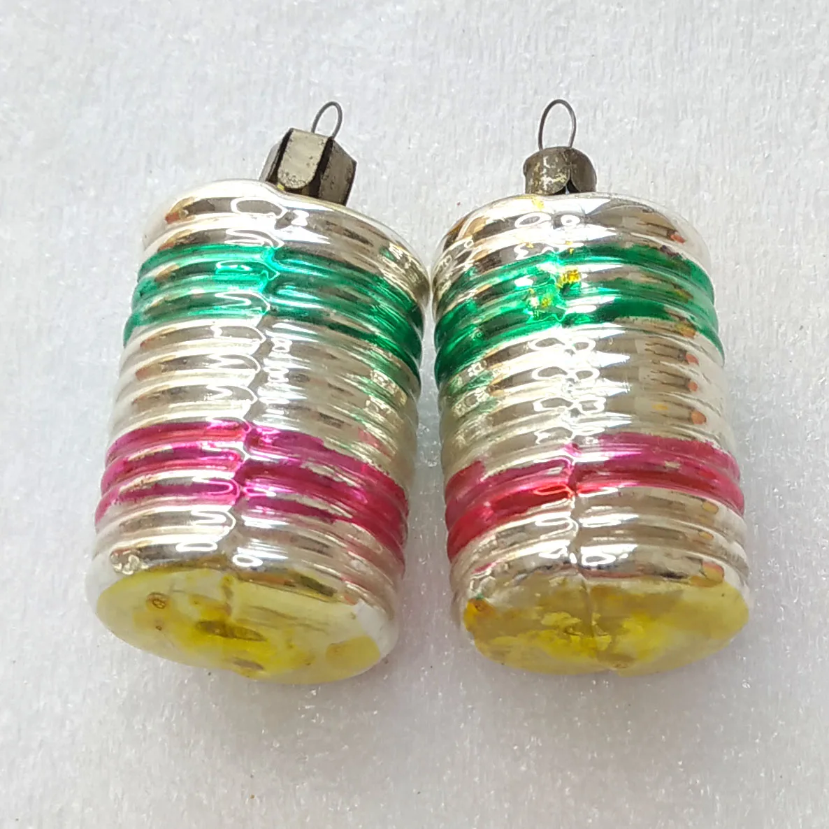 Set of 2 Antique Russian Vintage Mercury Glass Christmas Ornaments Decor Barrels
