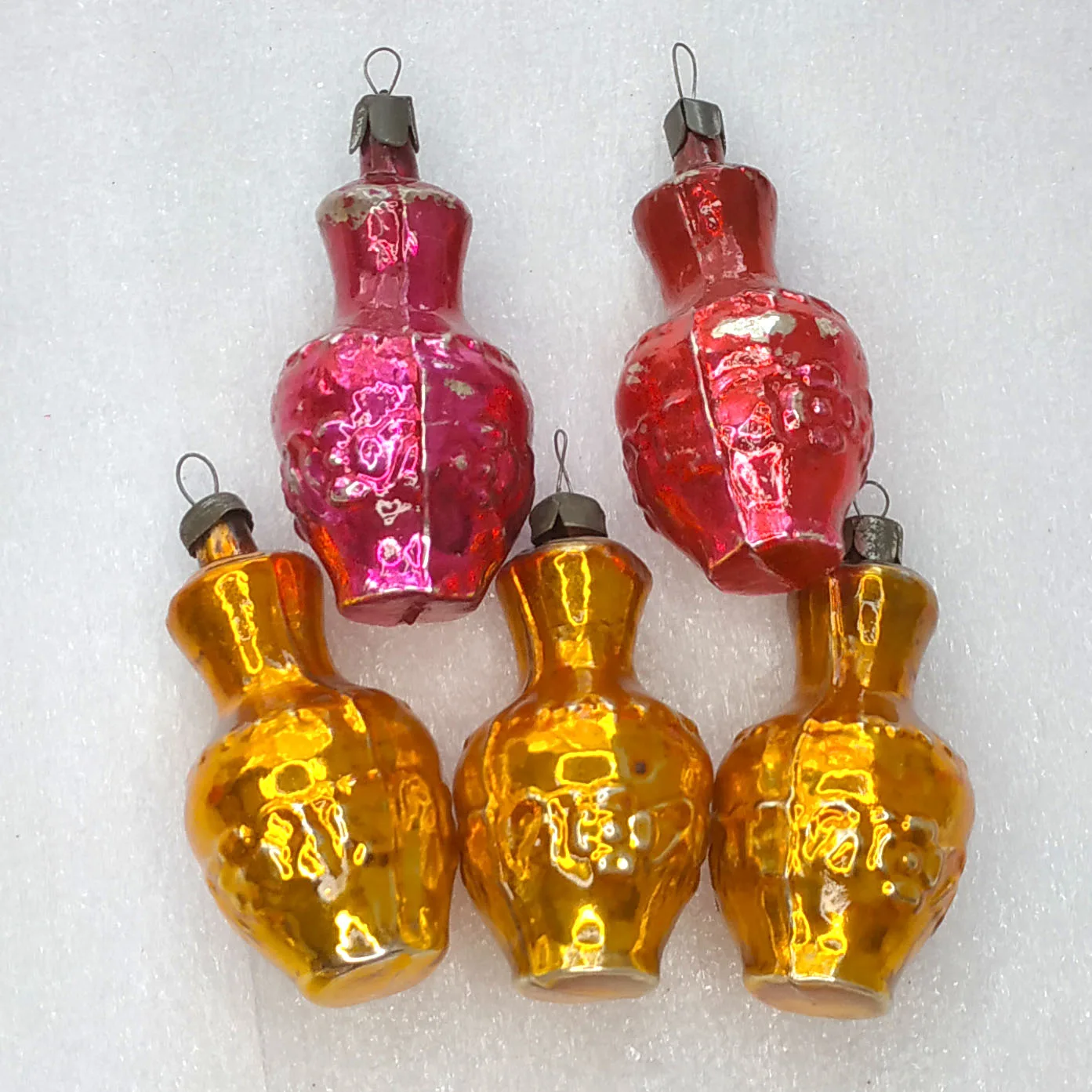 Set of 5 Antique Vintage Russian Glass Christmas Ornaments Toy Old Jugs