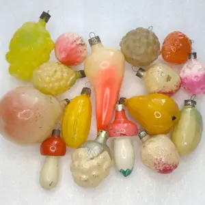 Set of 16 Antique Vintage USSR Glass Christmas Ornaments Fruit & Vegetables