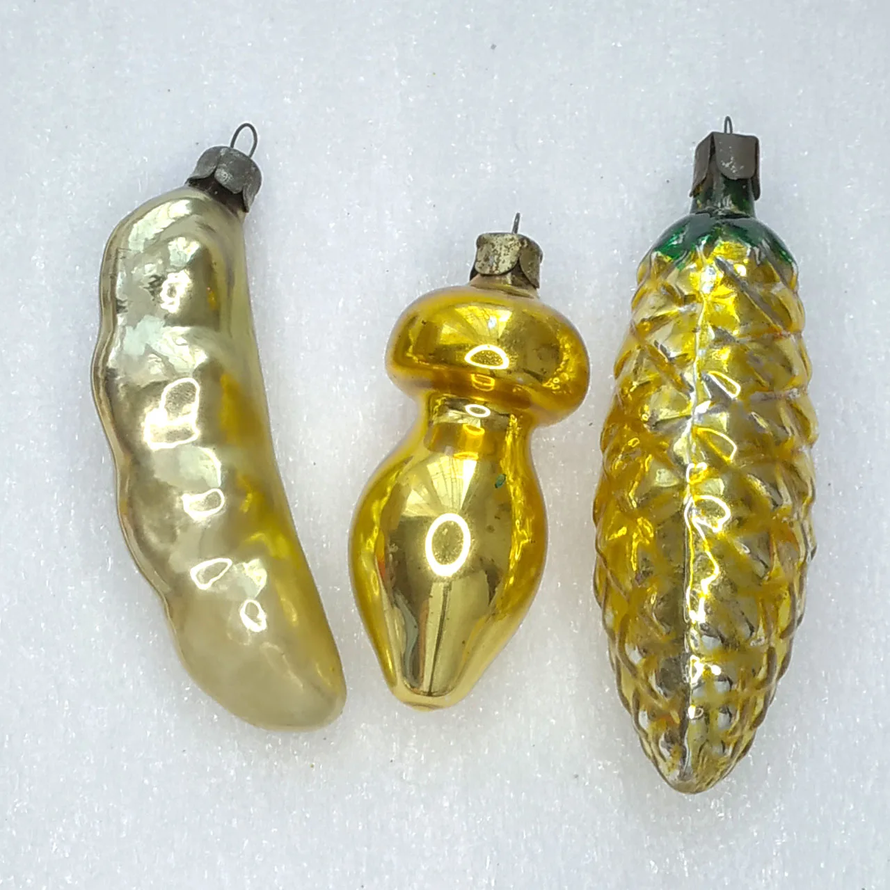 Set of 3 Antique Russian Vintage Mercury Glass Christmas Ornaments Toy