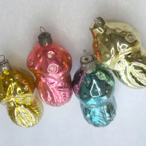Set of 4 Antique Vintage Russian Glass Christmas Ornament Toy Oldman