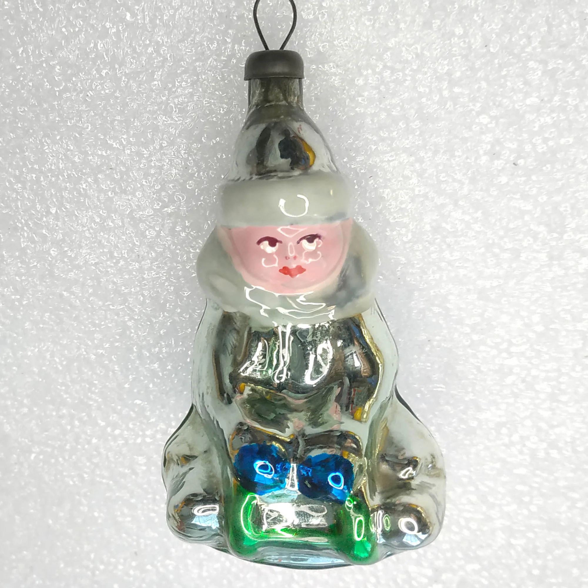 Antique Vintage USSR Glass Christmas Ornament Kid on Sledge