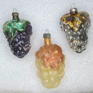 Set of 3 Antique Vintage Glass Christmas Ornaments Grapes