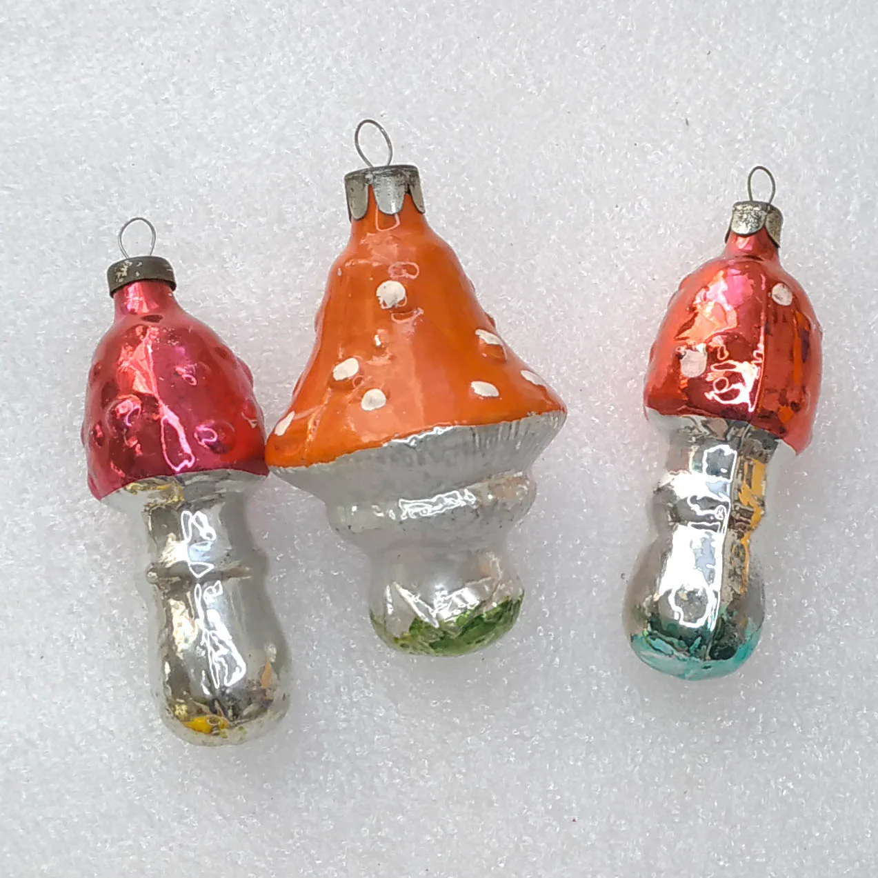 Set of 3 Antique Vintage Glass Christmas Ornaments Tree Mushrooms