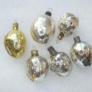 Set of 6 Antique Vintage Russian Glass Christmas Ornaments Tree Walnuts