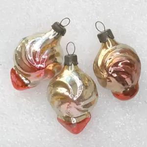 Set of 3 Antique Vintage Silver Glass Christmas Ornaments USSR