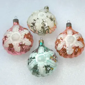Set of 4 Vintage Glass Christmas Ornaments Tree USSR Antique Decor Snowflakes