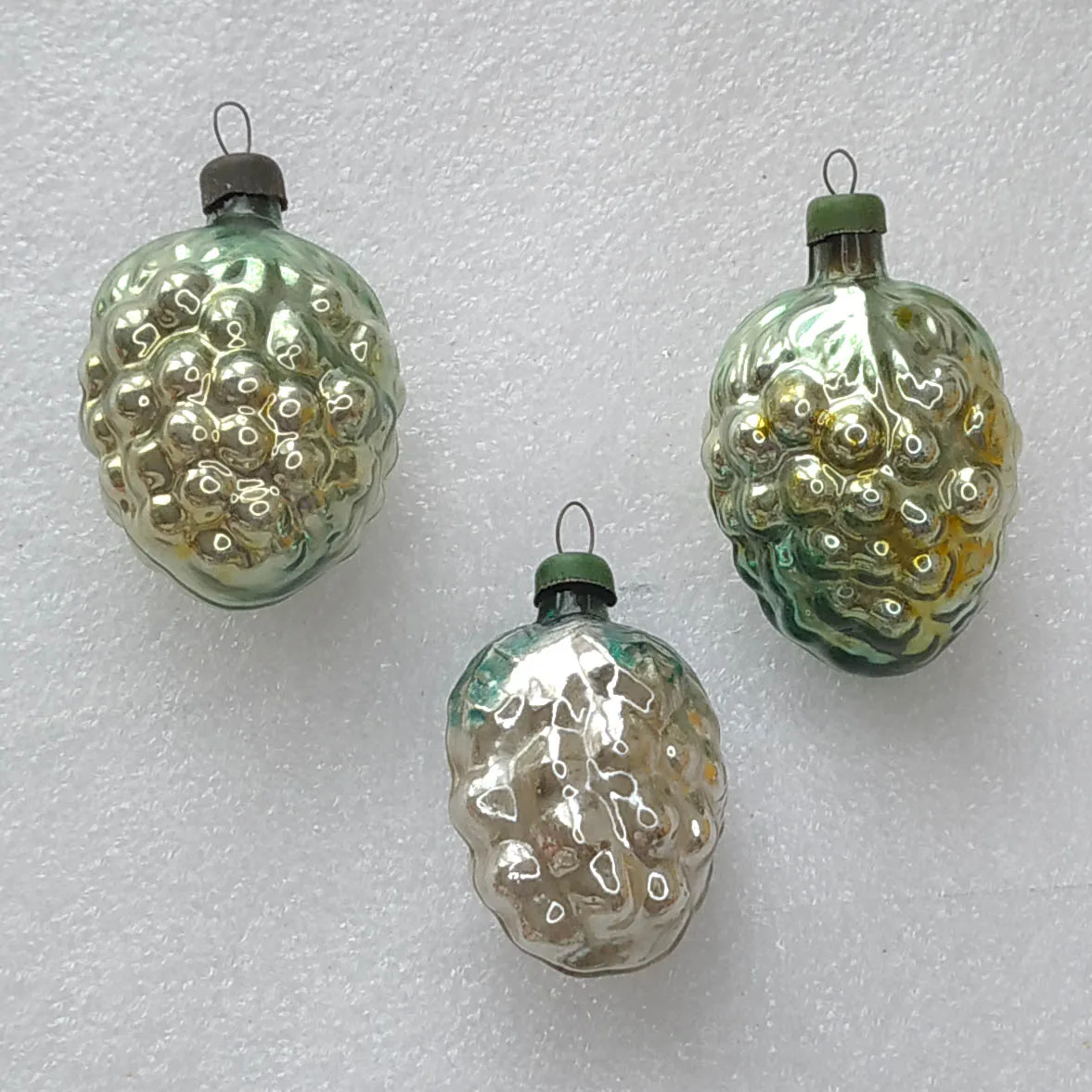 Set of 3 Vintage Mercury Glass Christmas Ornament Tree USSR Antique Decor Grapes