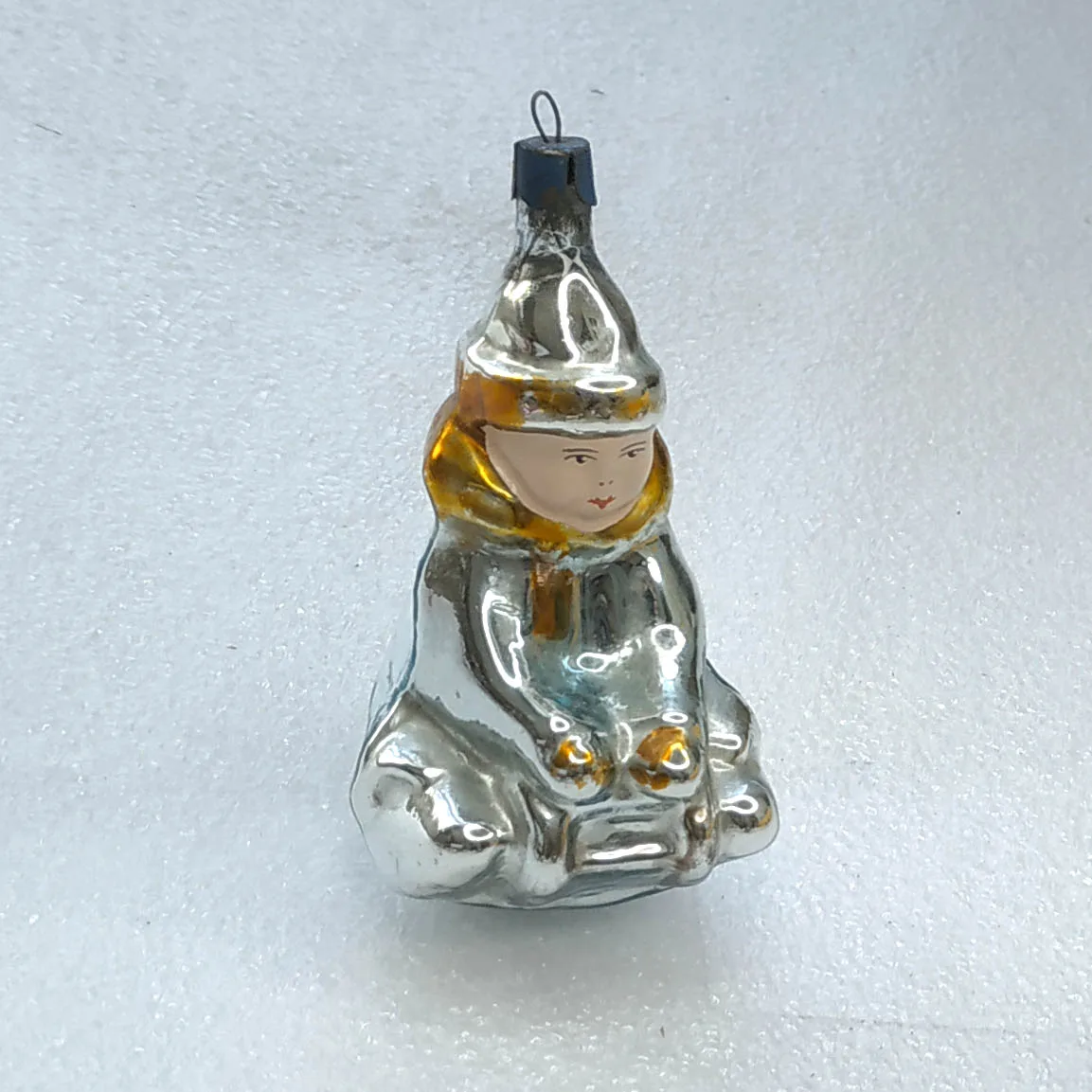 Antique Vintage USSR Silver Glass Christmas Tree Ornament Decor Kid on Sled