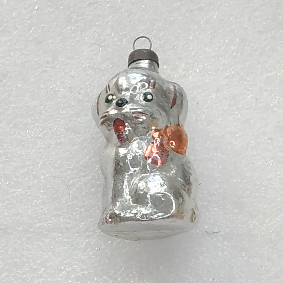 Vintage Silver Glass Christmas USSR Ornaments Tree Antique Decor Puppy