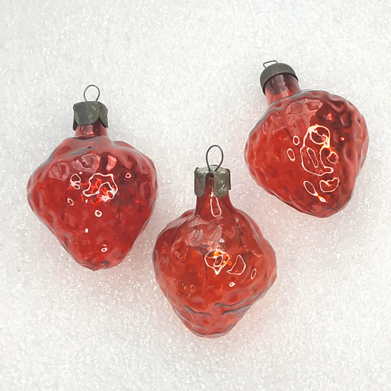 Set of 3 Vintage Glass Christmas USSR Ornaments Tree Antique Strawbery