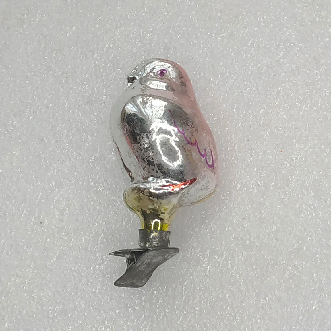 Vintage Silver Glass Christmas USSR Ornament Tree Antique Decor Chicken