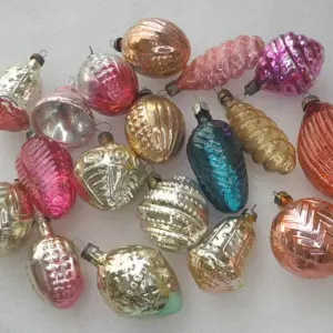 Set of 18 Vintage Silver Glass Christmas USSR Ornaments Tree Antique