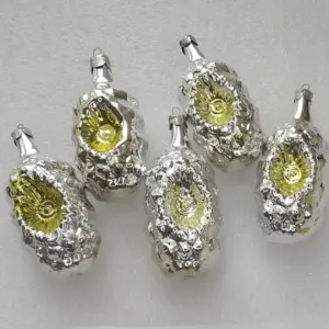 Set of 5 Vintage Christmas Silver Glass Ornaments USSR Tree Antique Decor Lanterns