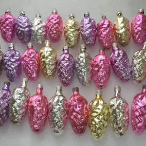 Set of 30 Vintage Christmas Silver Glass Ornaments USSR Antique Decor Pinecones