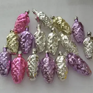 Set of 16 Vintage Christmas Silver Glass Ornaments USSR Antique Decor Pinecones