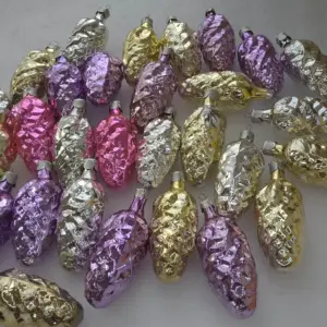 Set of 29 Vintage Christmas Silver Glass Ornaments USSR Antique Decor Pinecones