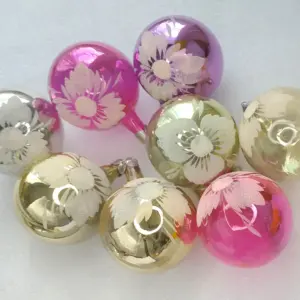 Set of 8 Vintage Christmas Silver Glass Ornaments USSR Tree Antique Decor Balls