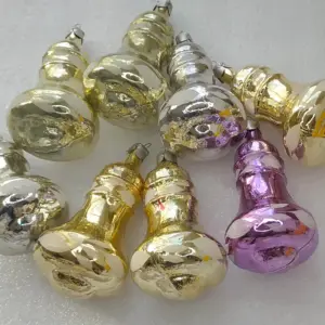 Set of 8 Vintage Christmas Silver Glass Ornaments USSR Tree Antique Decor Bells